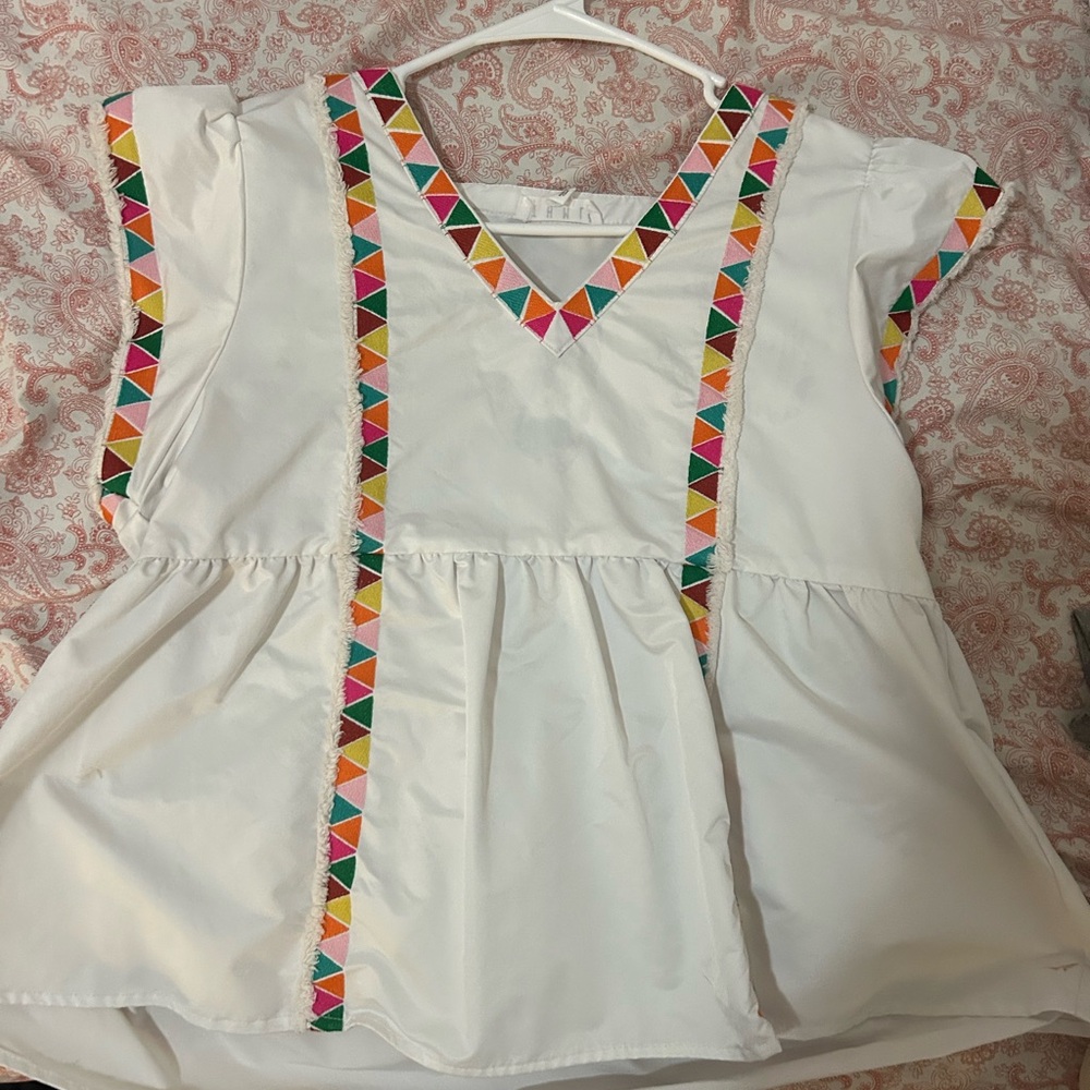 THML White Dress with Colorful Triangle Accents